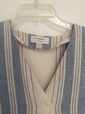 Banana Republic Blue and Cream Striped V-Neck long dress or beach coverup